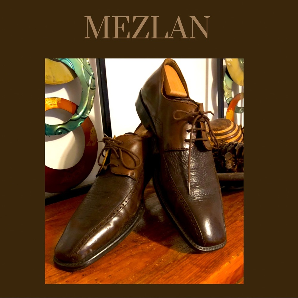 MEZLAN VERDICT Brown 2 Tone Leather Dress Oxford Lace Up Square Toe Size 11.5M - Picture 2 of 13